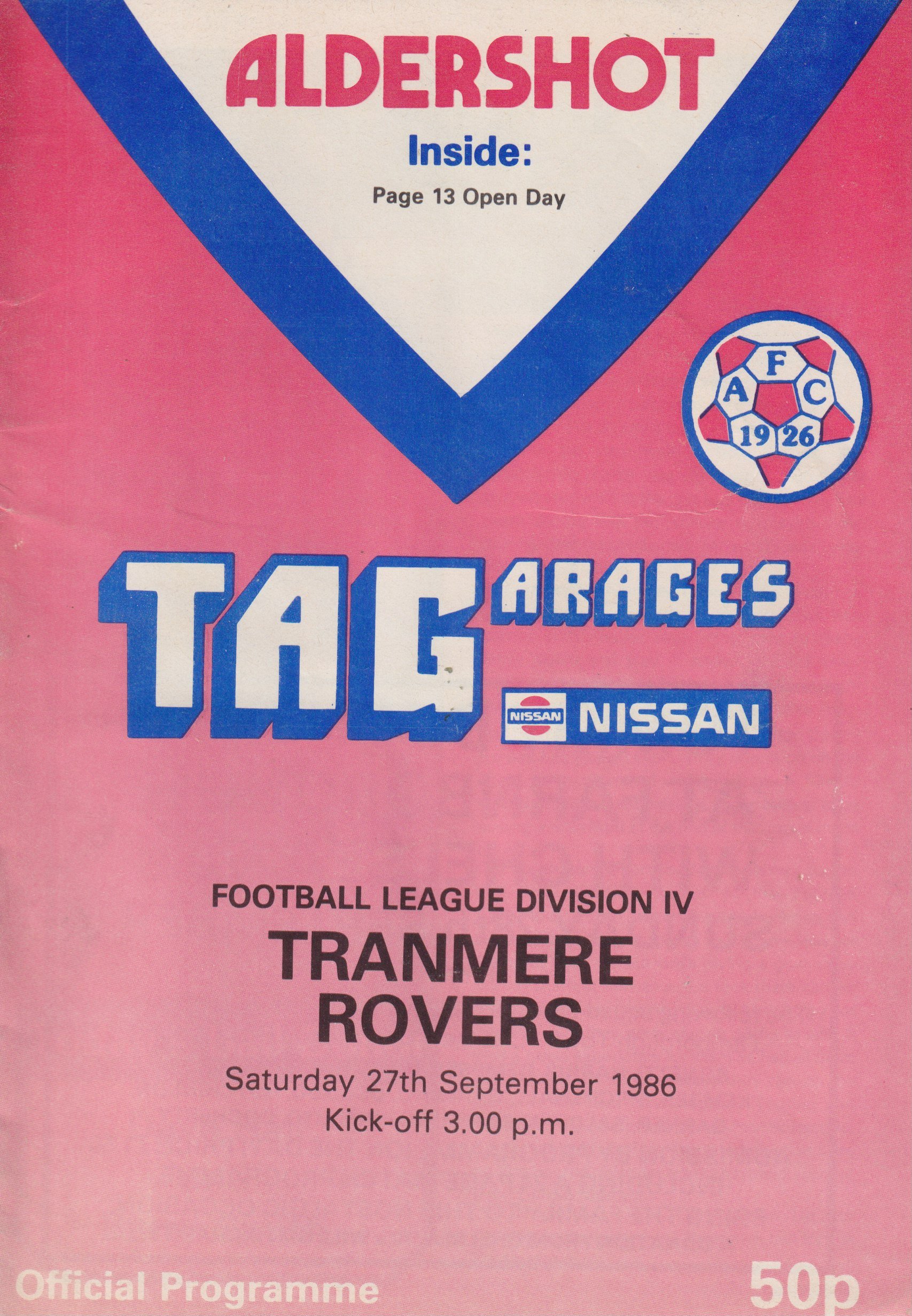 Aldershot v Tranmere Rovers match programme